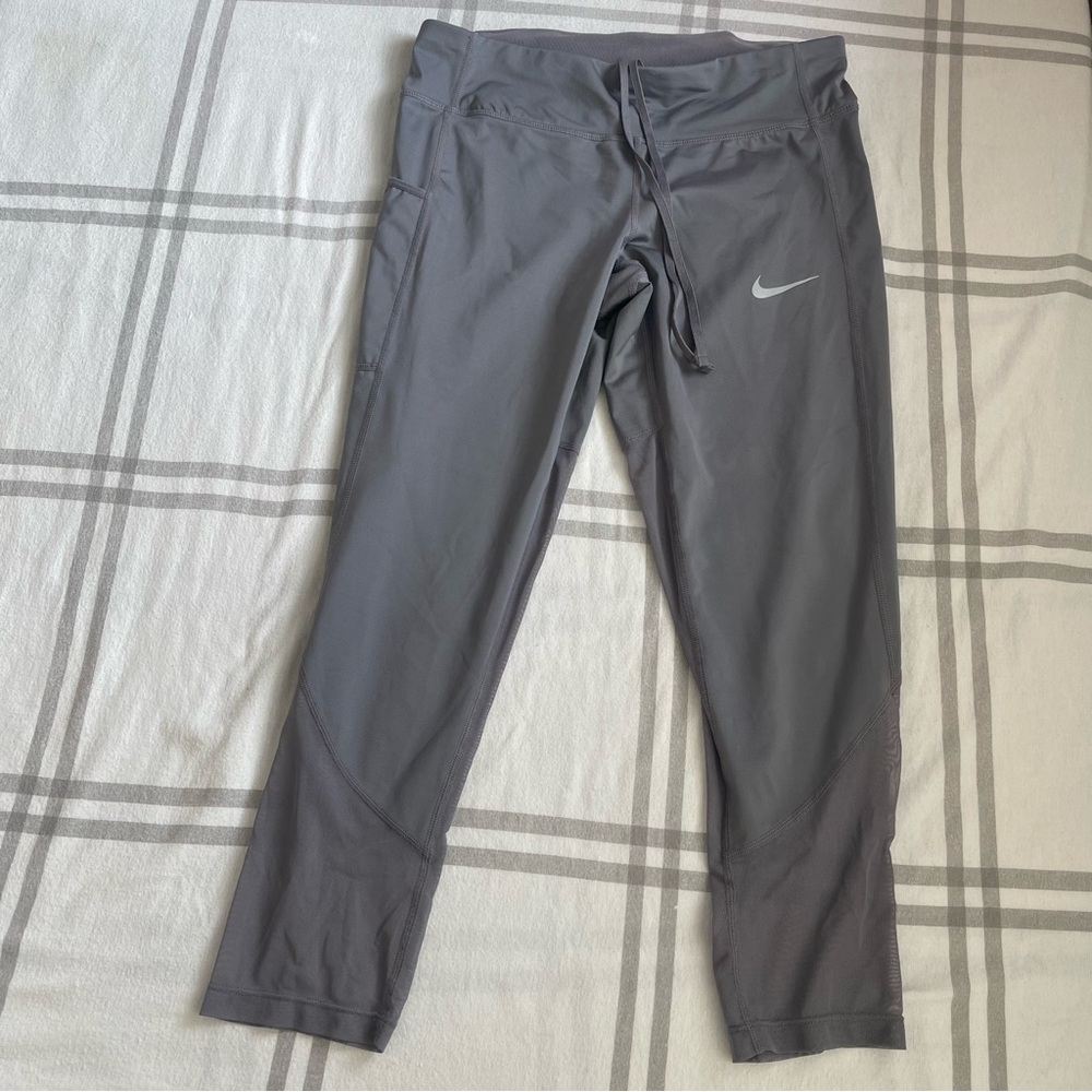 Nike Dri-FIT Running Tights Gray Mesh Panels Drawstring Size M Workout Yoga Gym